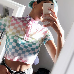 "RAINBOW ROAD" MESH CROP TOP