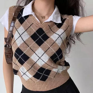 "DULCE" ARGYLE SWEATER VEST