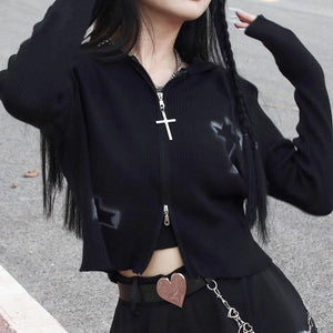 "SHADOW CROSS" ZIPPED CARDIGAN