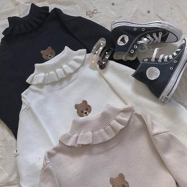 "BEAR FRILL" TURTLENECK SHIRT