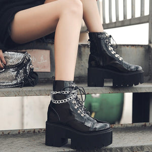 "SKYLAR" DOUBLE CHAIN PLATFORM BOOTS