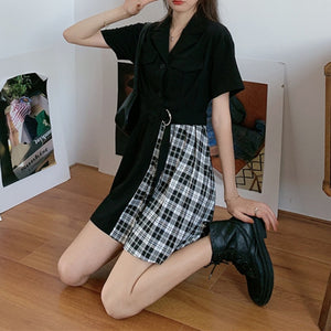 "SHADOW PLAID" SPLIT DRESS