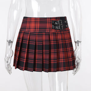 "RED PLAID" BUCKLE SKIRT