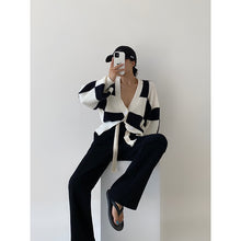 "CHECKERBOARD" KNIT CARDIGAN
