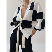 "CHECKERBOARD" KNIT CARDIGAN