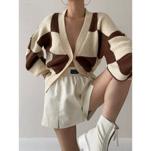 "CHECKERBOARD" KNIT CARDIGAN