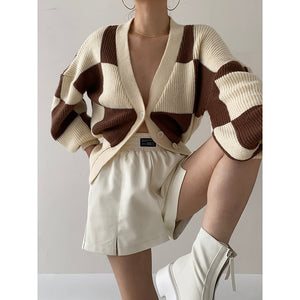 "CHECKERBOARD" KNIT CARDIGAN