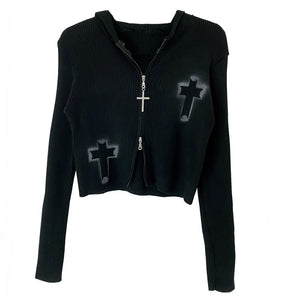 "SHADOW CROSS" ZIPPED CARDIGAN