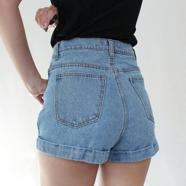 "GO GO" HIGH WAIST DENIM SHORTS