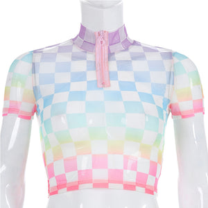 "RAINBOW ROAD" MESH CROP TOP